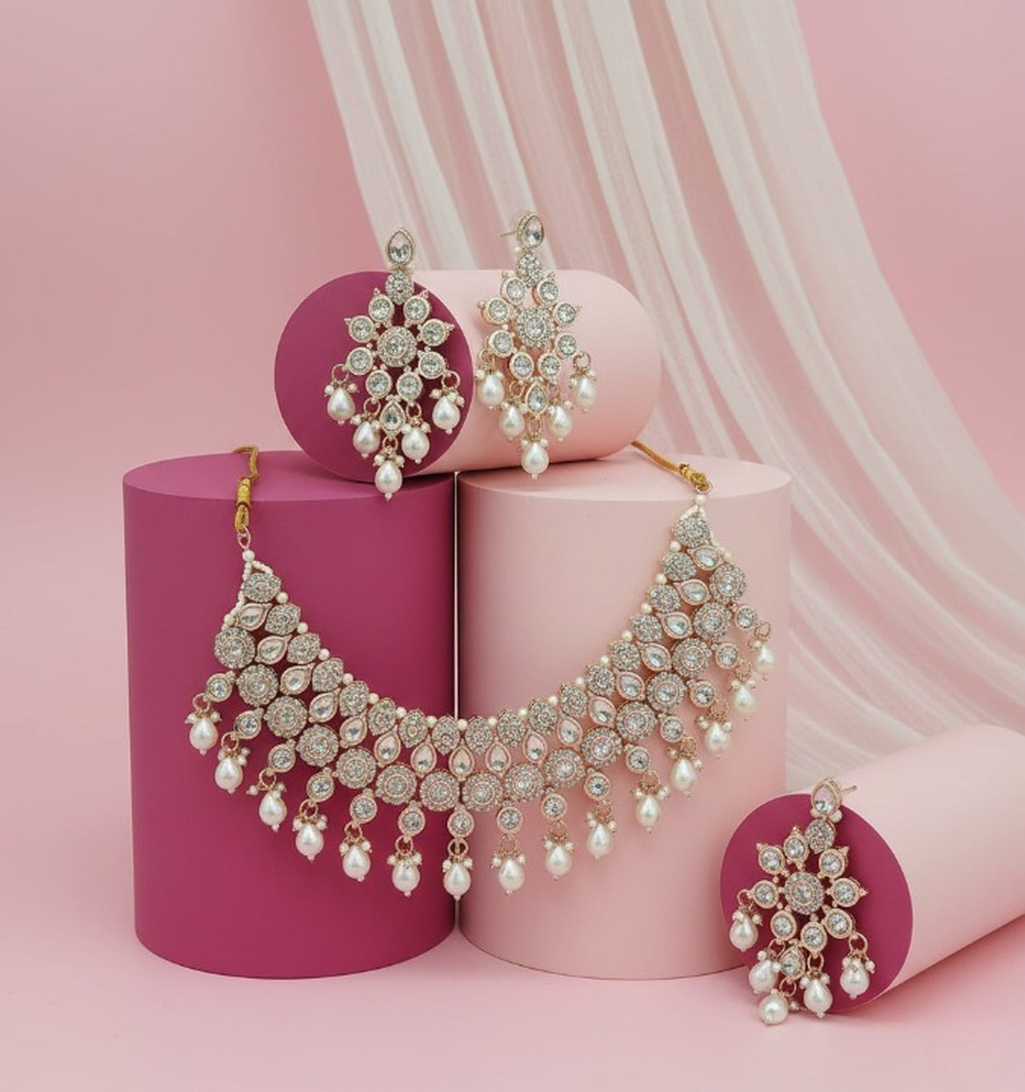 Jewel City White Stone Bridal Necklace Set for Women | Traditional Gold-Plated Ethnic Indian Jewelry