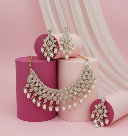 Jewel City White Stone Bridal Necklace Set for Women | Traditional Gold-Plated Ethnic Indian Jewelry