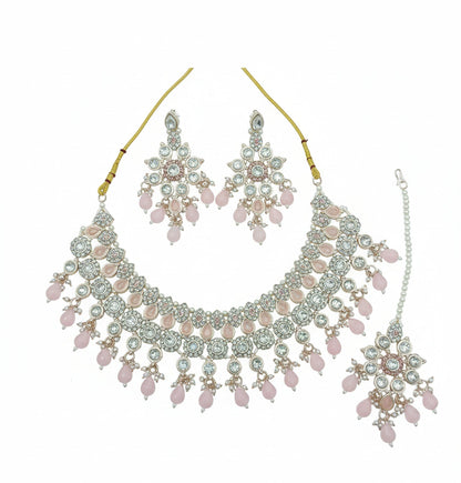 Jewel City Pink Stone Bridal Necklace Set for Women | Traditional Gold-Plated Ethnic Indian Jewelry