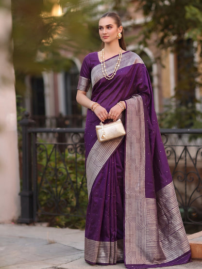 Shree Shyam Fashion Purple Woven Work Art Silk Fabric Party Wear Saree With Blouse
