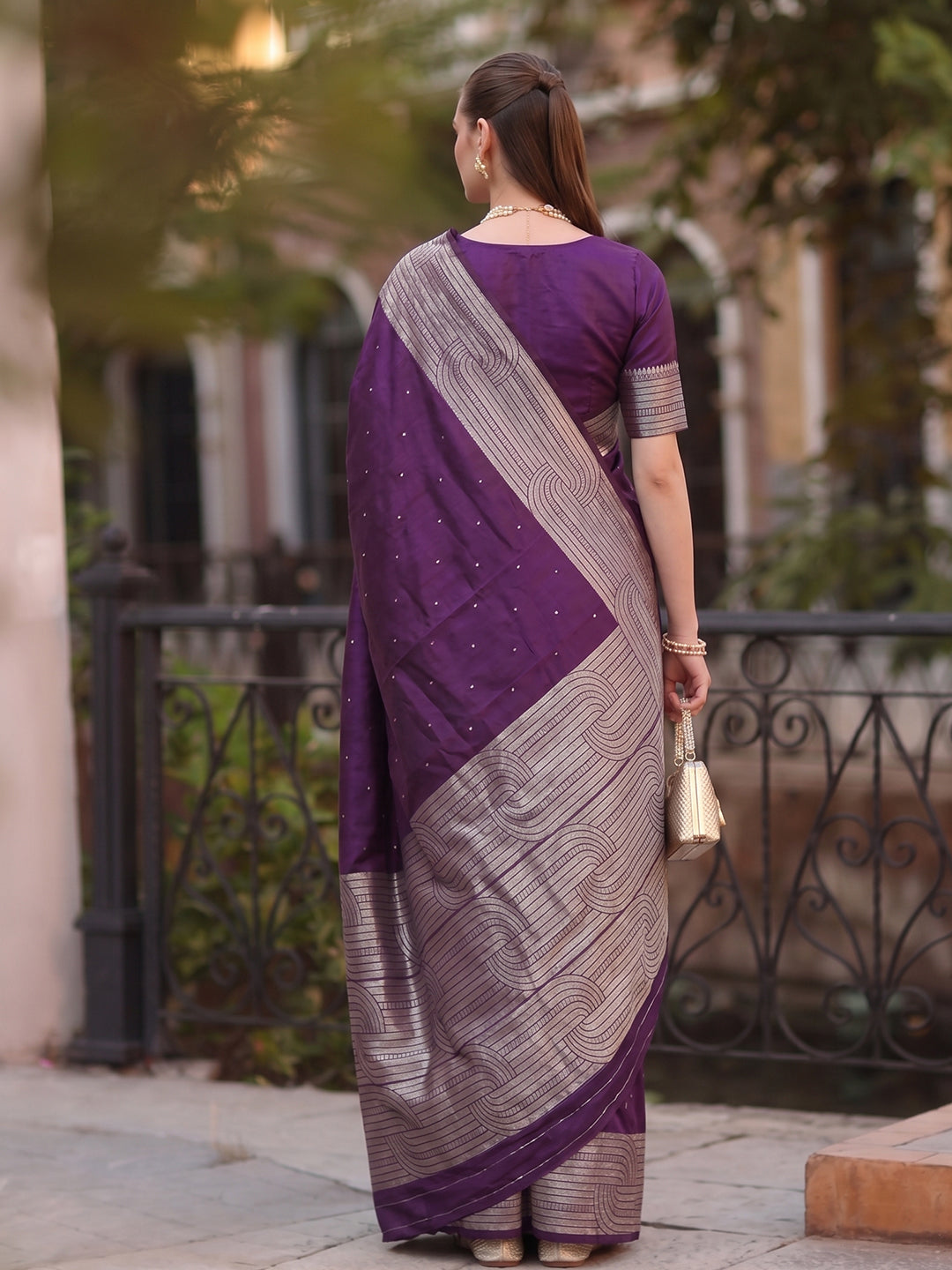 Shree Shyam Fashion Purple Woven Work Art Silk Fabric Party Wear Saree With Blouse