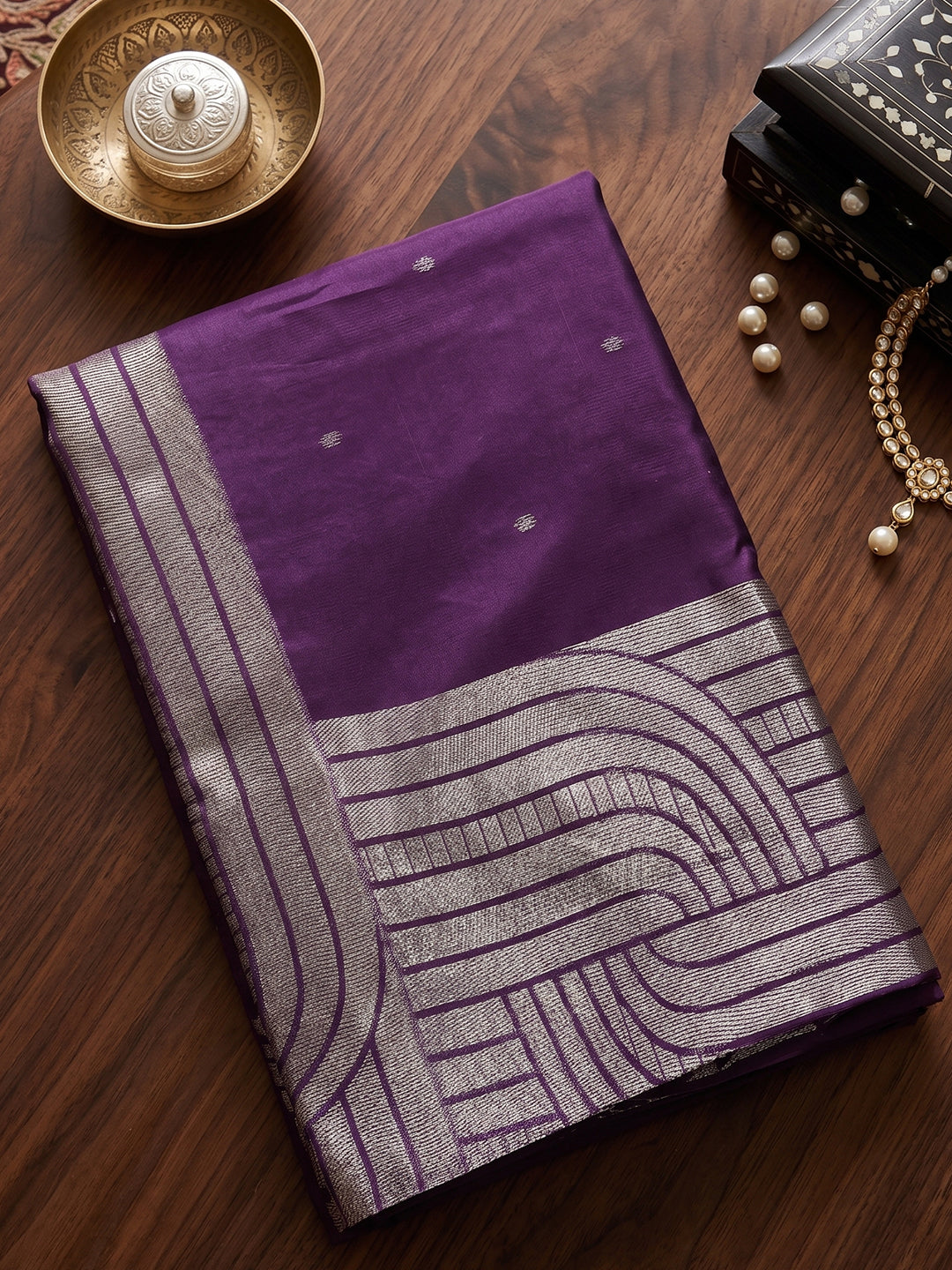 Shree Shyam Fashion Purple Woven Work Art Silk Fabric Party Wear Saree With Blouse