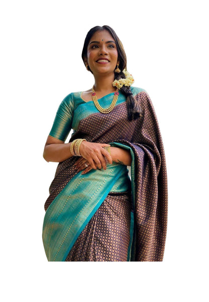 Vamika Weaving Banarasi Jacquard Purple Kanjivaram Saree
