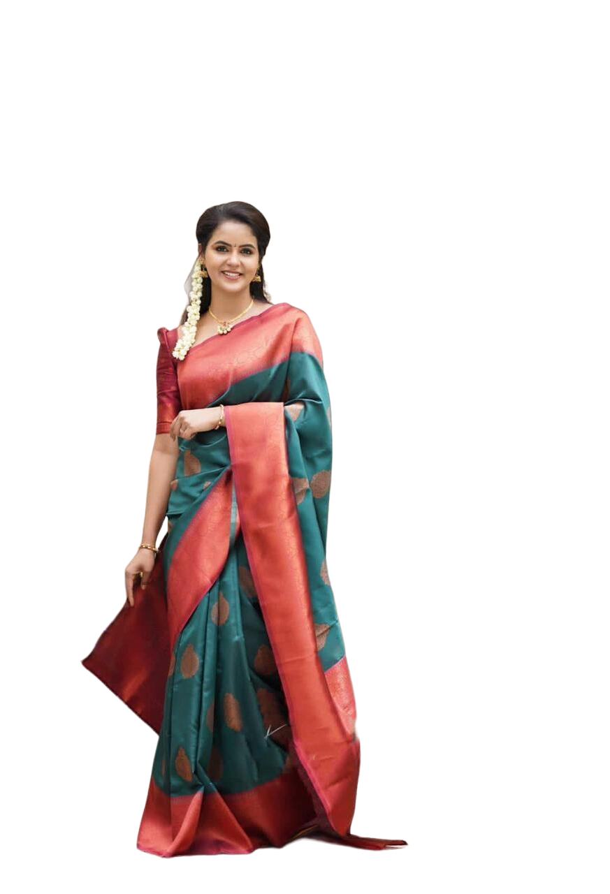 Vamika Weaving Banarasi Jacquard Green Kanjivaram Saree
