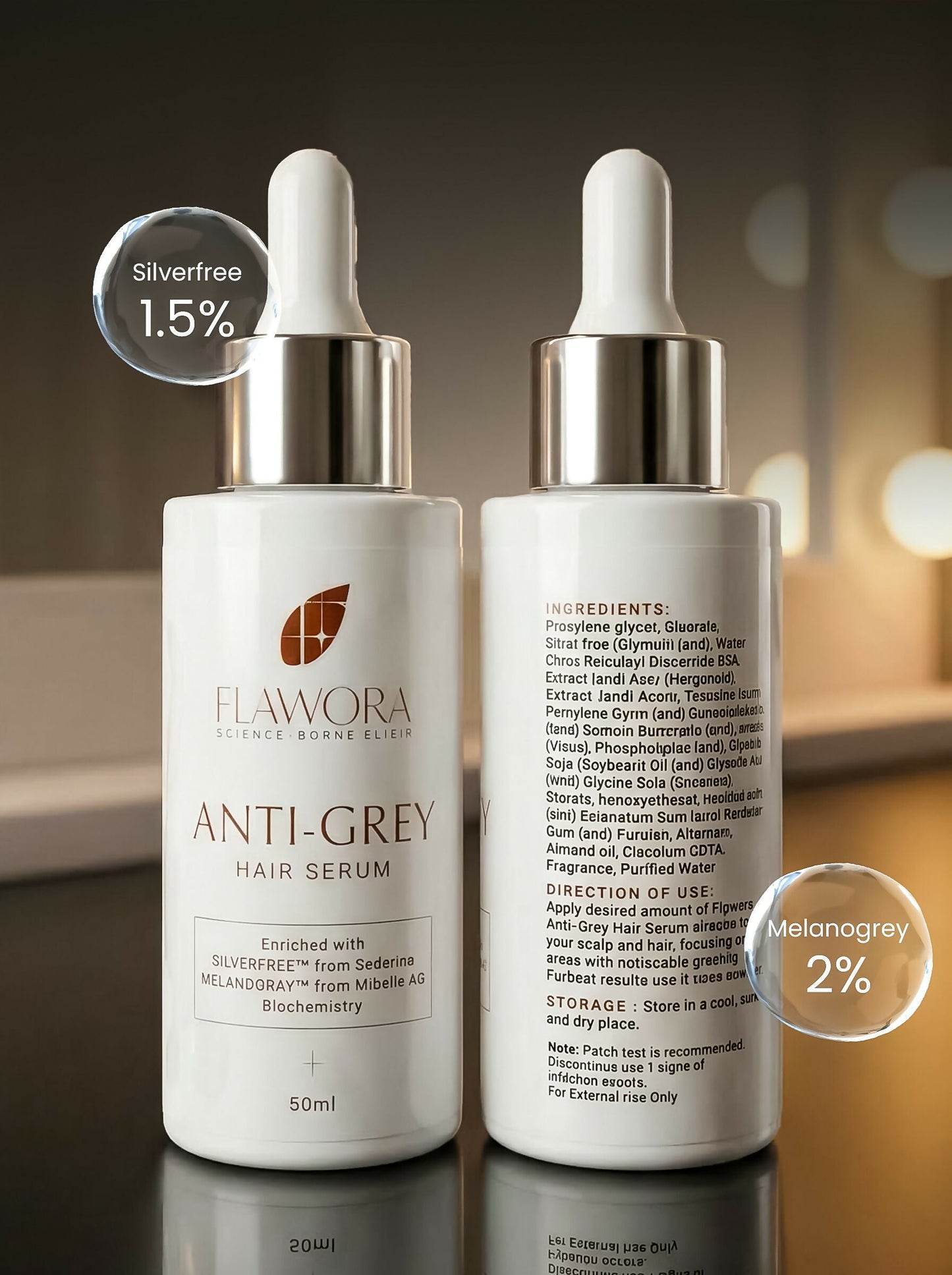 Flawora Set of Anti-Grey Hair Serum, D-Tan Lotion and Gold Face Serum