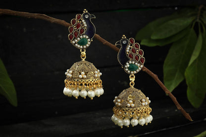 Mominos Fashion Johar Kamal Traditional Peacock Design Multi Color Jhumka
