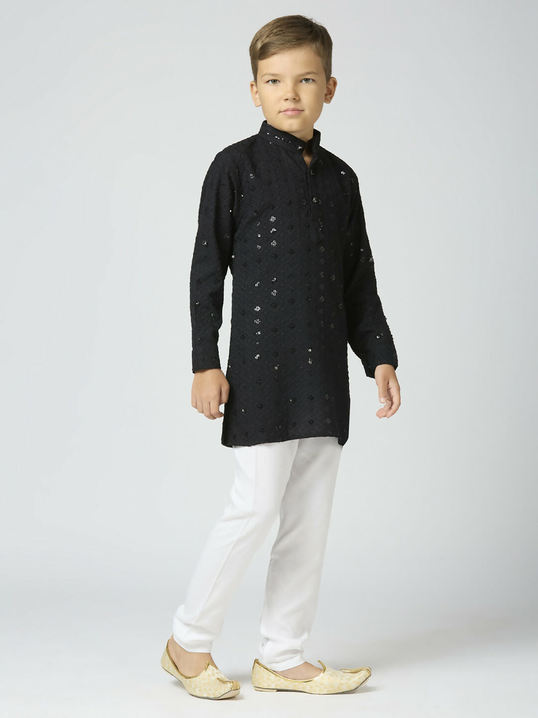 Joban Fashion Kids Island Full Sleeves Cotton Kurta and Pyjama Set with Sequin work - Black