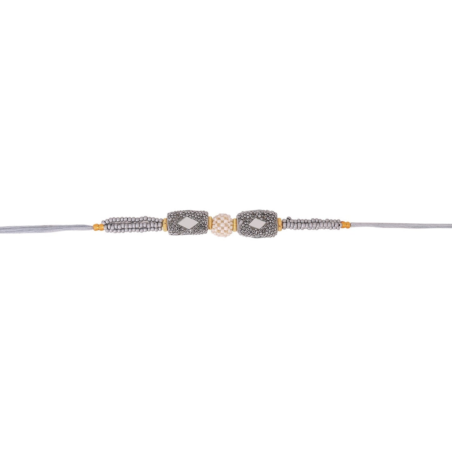 trueBrowns X Voylla Silver Beaded Rakhi With Roli Chaawal Pack