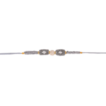 trueBrowns X Voylla Silver Beaded Rakhi With Roli Chaawal Pack