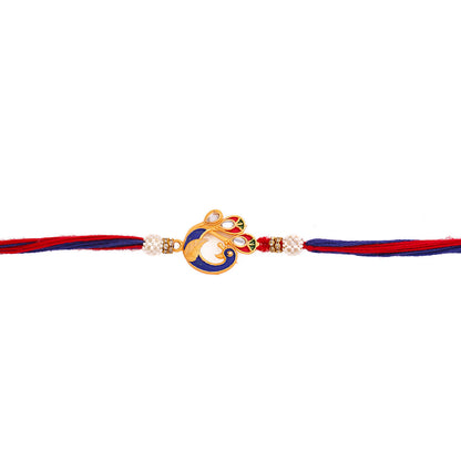 trueBrowns X Voylla Designer Enameled Peacock Rakhi With Roli Chaawal Pack