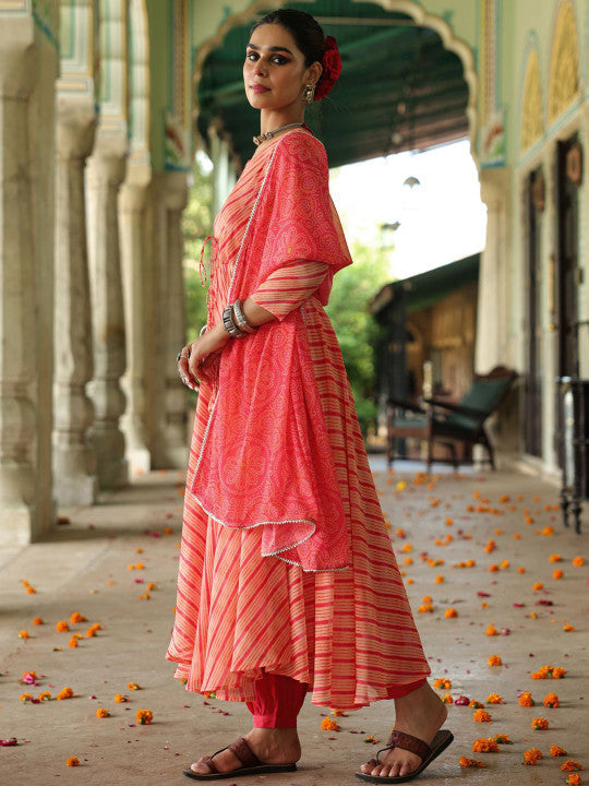 Anayna Bandhani Printed Keyhole Neck Gotta Patti Georgette Kurta Dhoti Pants & Dupatta