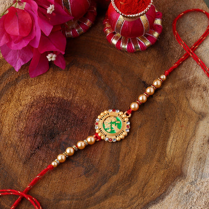 trueBrowns X Voylla Beige Beaded Enamel Rakhi With Roli Chaawal Pack