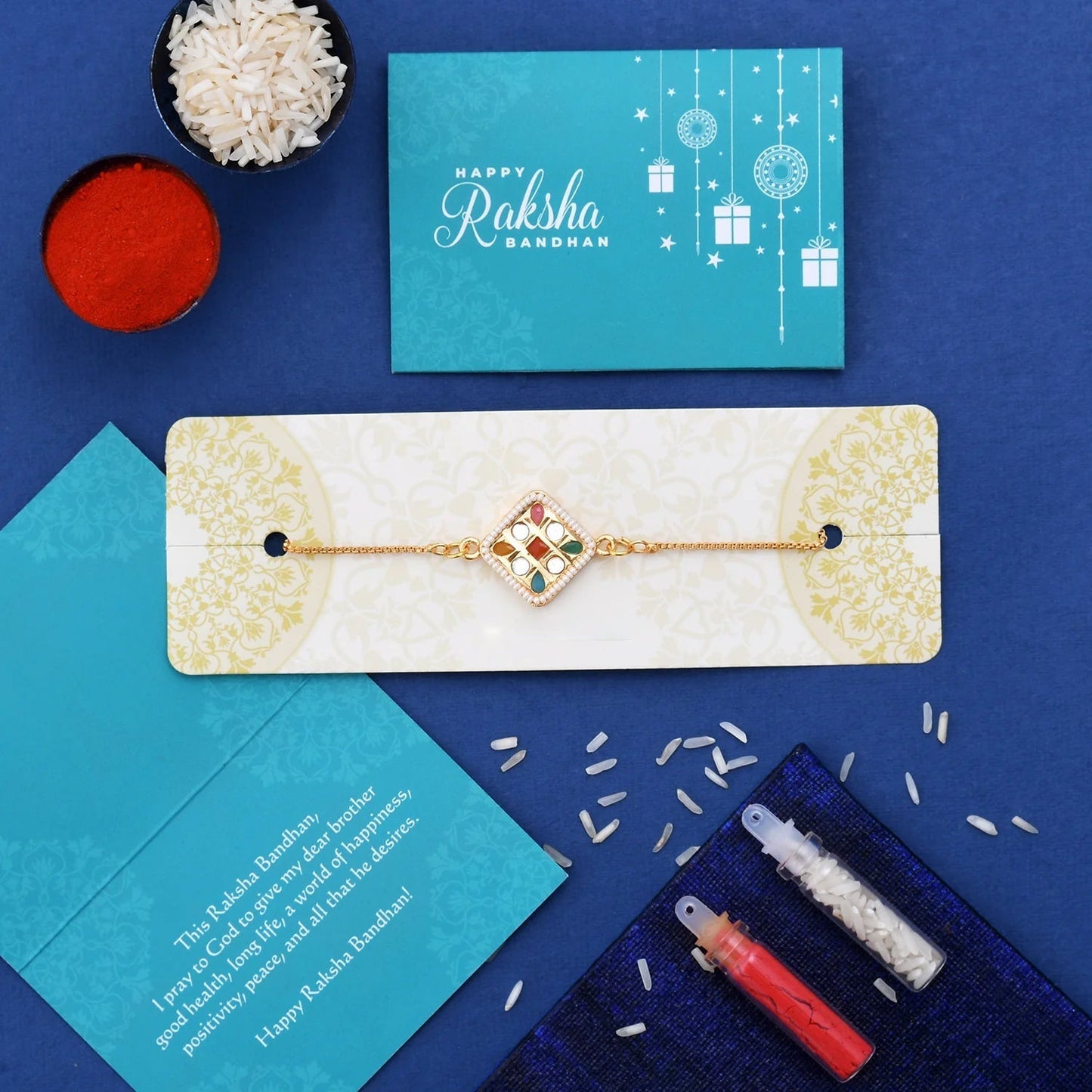 trueBrowns X Voylla CZ Embellished Gold Toned Bracelet Style Rakhi