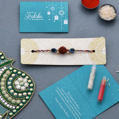 trueBrowns X Voylla Evil Eye Beaded Rakhi Embellished With Rudraksha