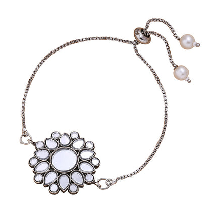 trueBrowns X Voylla Kundan Embedded Silver Toned Bracelet Style Rakhi