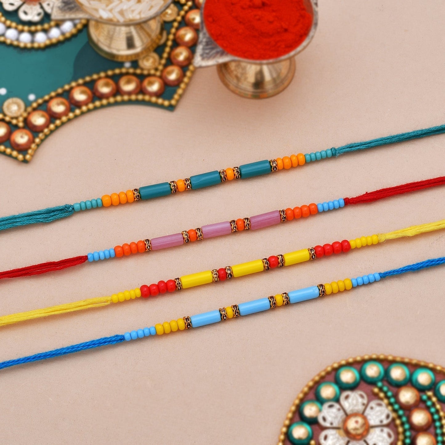 trueBrowns X Voylla Set of 4 Colorful Beads embedded Rakhi
