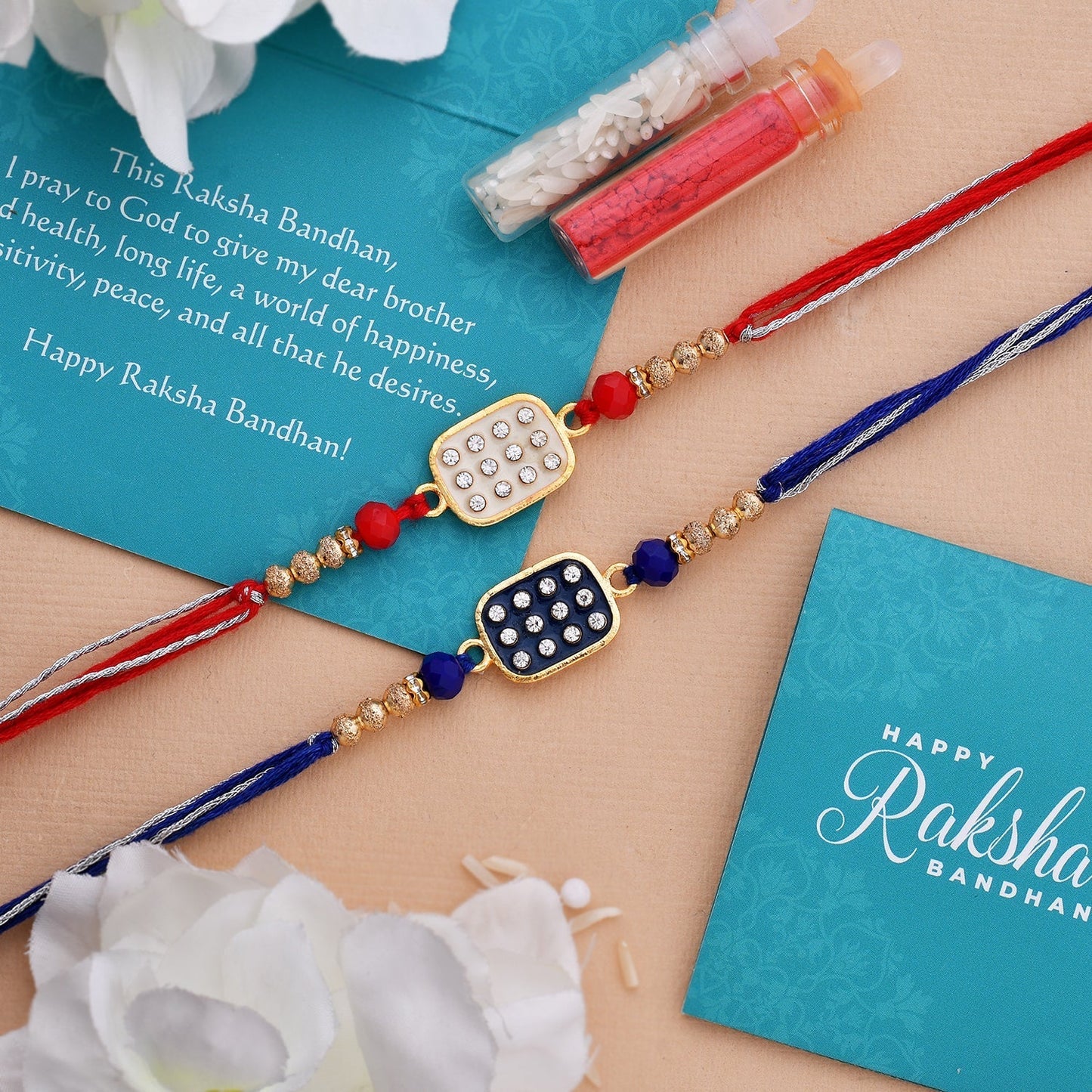 trueBrowns X Voylla Set of 2 Rectangle CZ Embellished Thread Rakhi