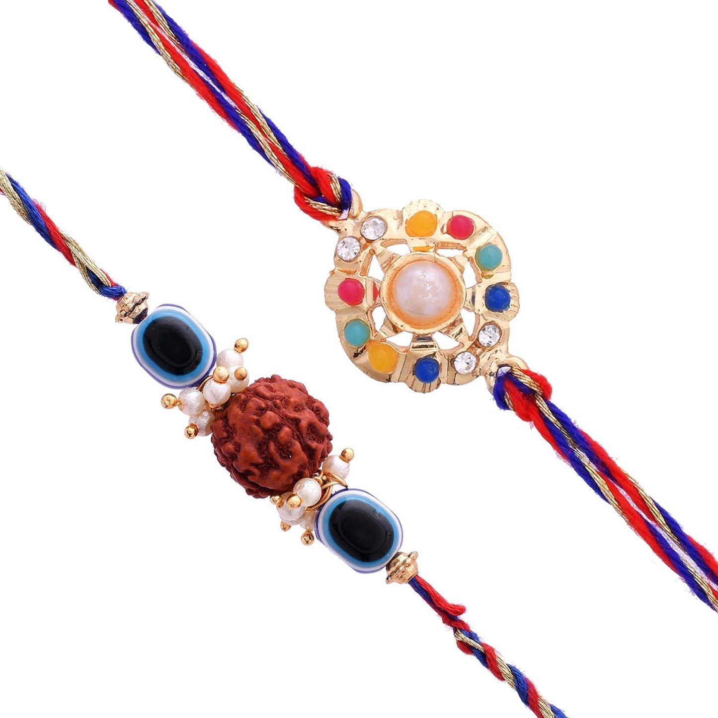 trueBrowns X Voylla Set Of 2 Colorful Stones And Rudraksha Evil Eye Rakhi