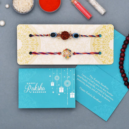 trueBrowns X Voylla Set Of 2 Colorful Stones And Rudraksha Evil Eye Rakhi