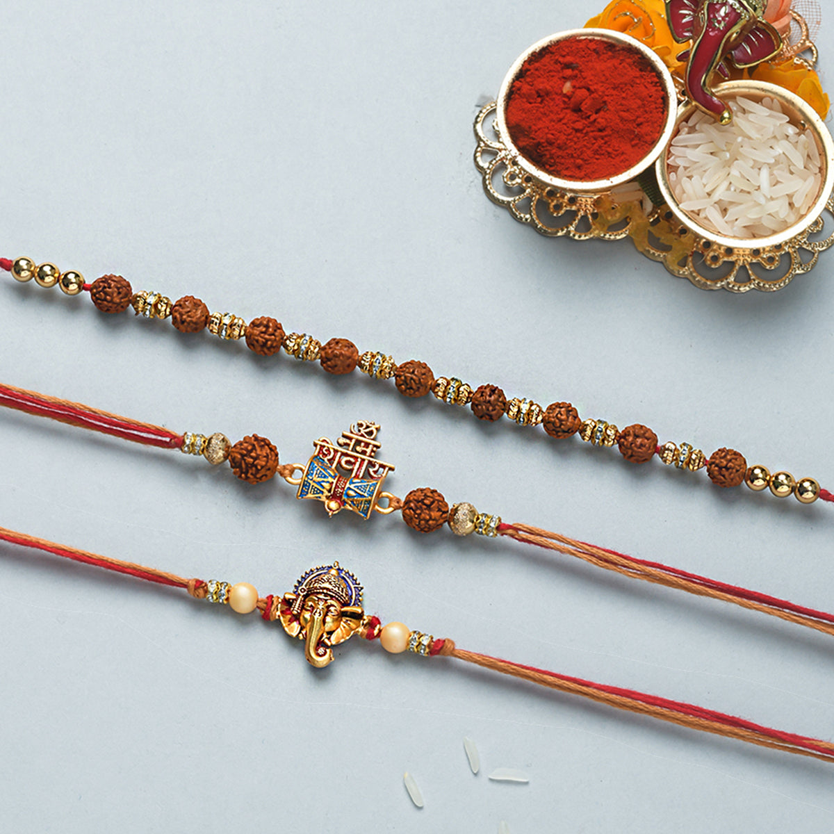trueBrowns X Voylla Set Of 3 Auspicious Rudraksha Studded Rakhis