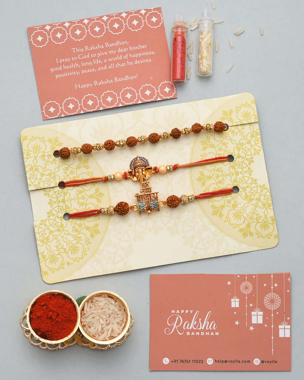 trueBrowns X Voylla Set Of 3 Auspicious Rudraksha Studded Rakhis