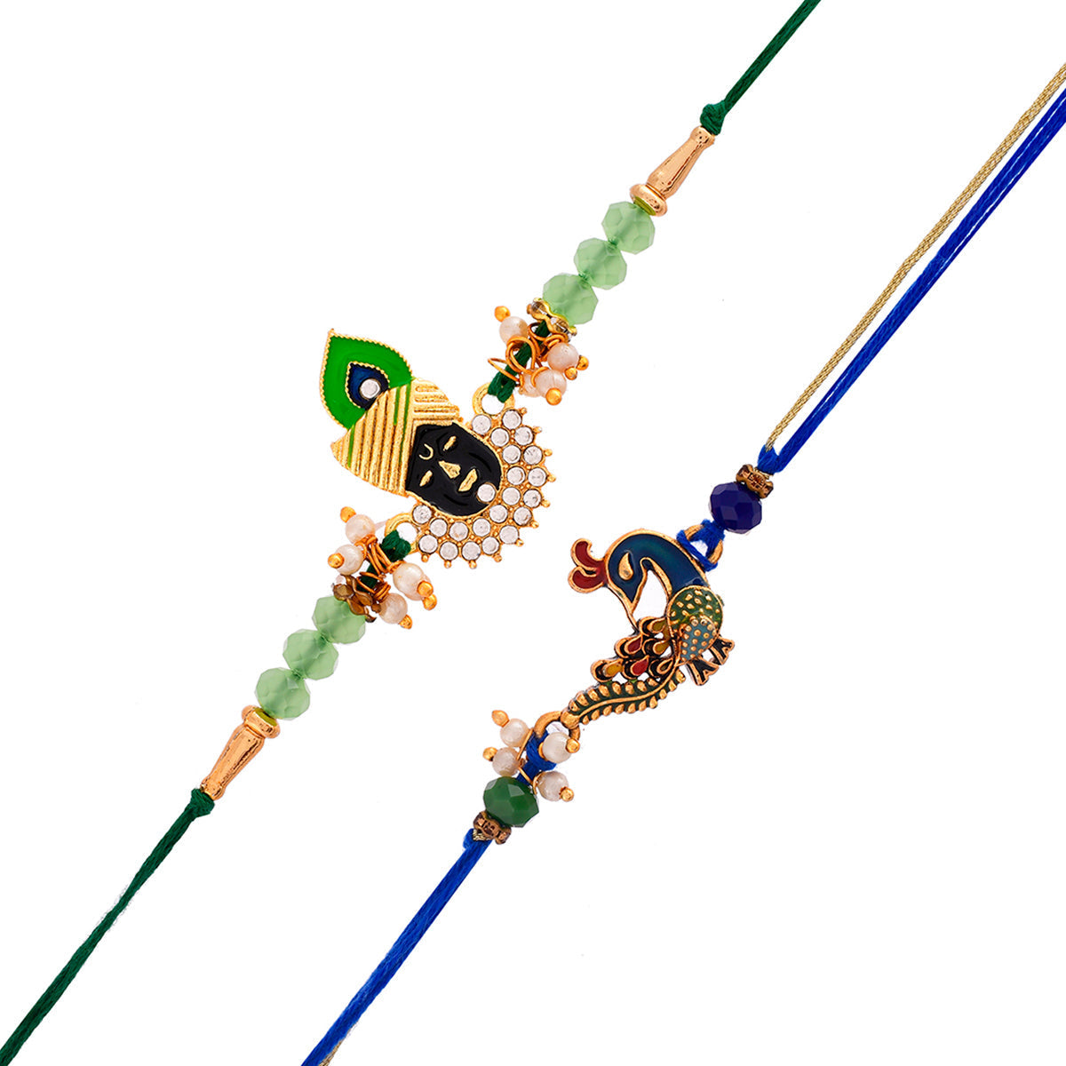 trueBrowns X Voylla Pack of 2 Green Lord Krishna And Blue Peacock Rakhi