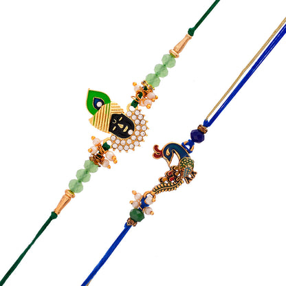 trueBrowns X Voylla Pack of 2 Green Lord Krishna And Blue Peacock Rakhi