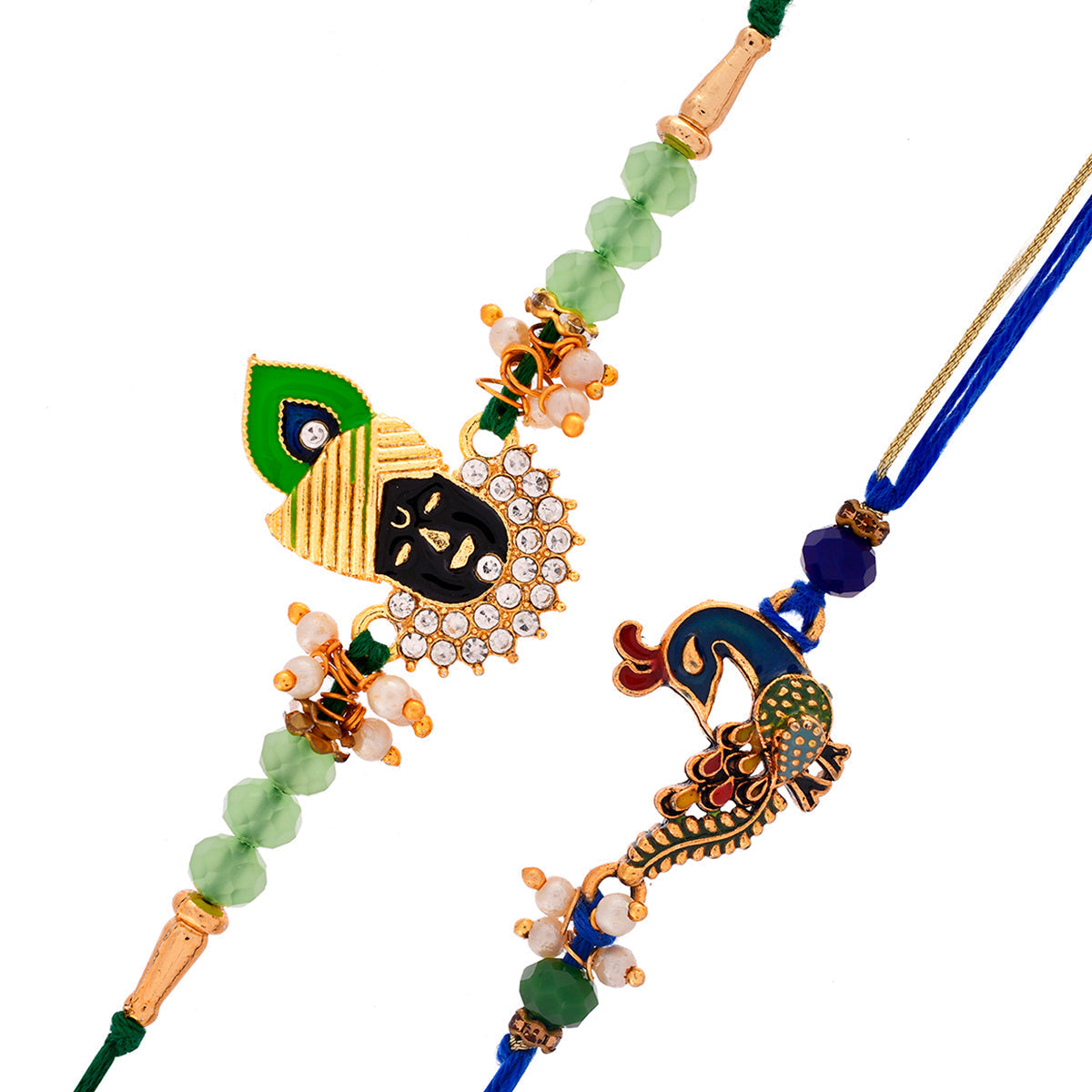 trueBrowns X Voylla Pack of 2 Green Lord Krishna And Blue Peacock Rakhi