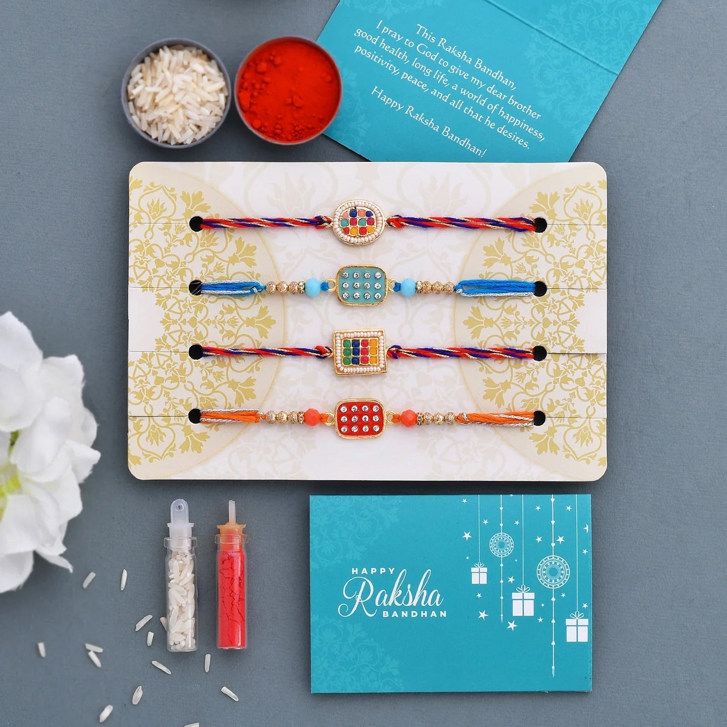 trueBrowns X Voylla Set of 4 Meenakari Kundan Embellished Rakhi