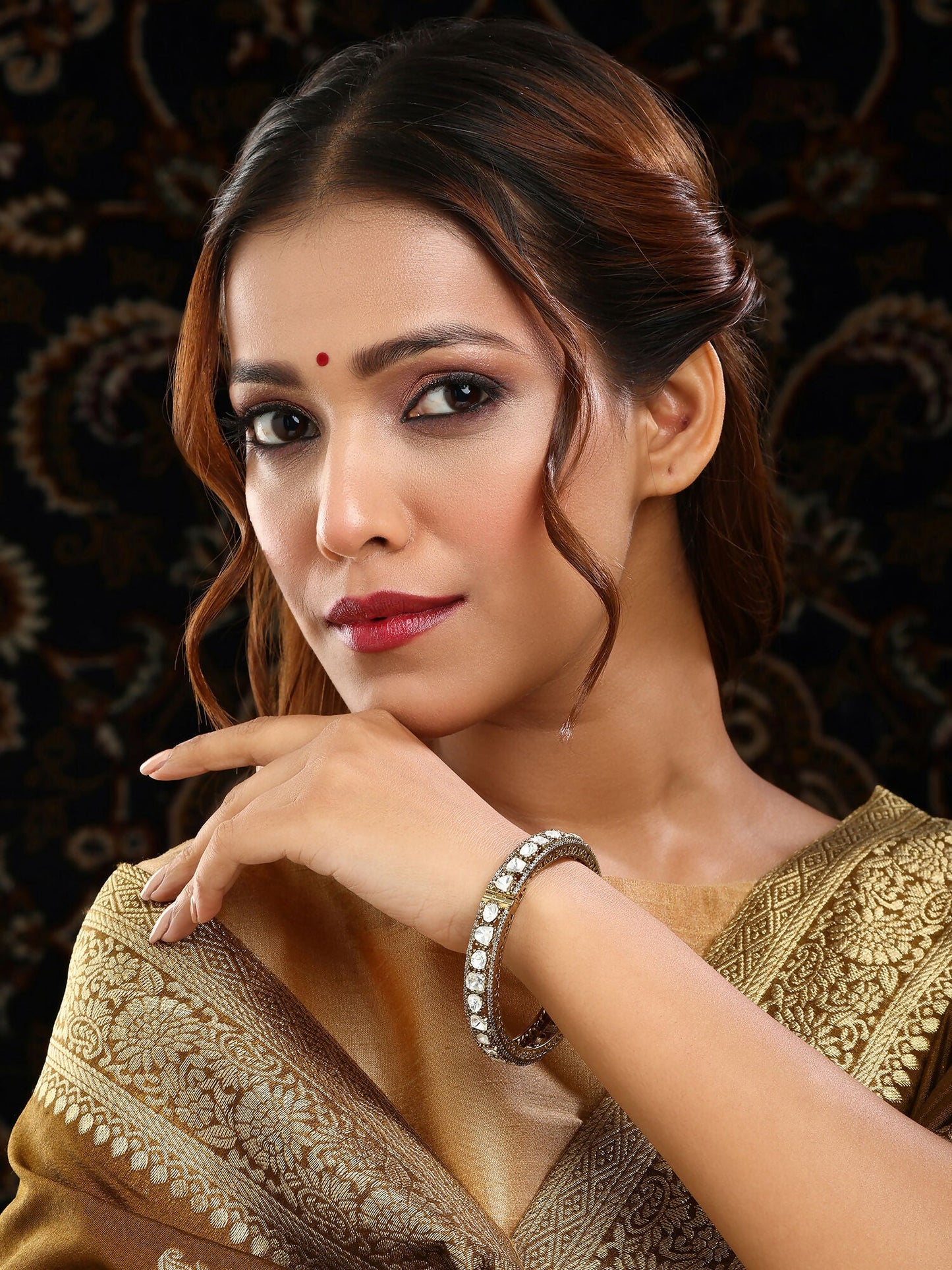 Ruby Raang 22k Gold Polished Kundan Bracelet