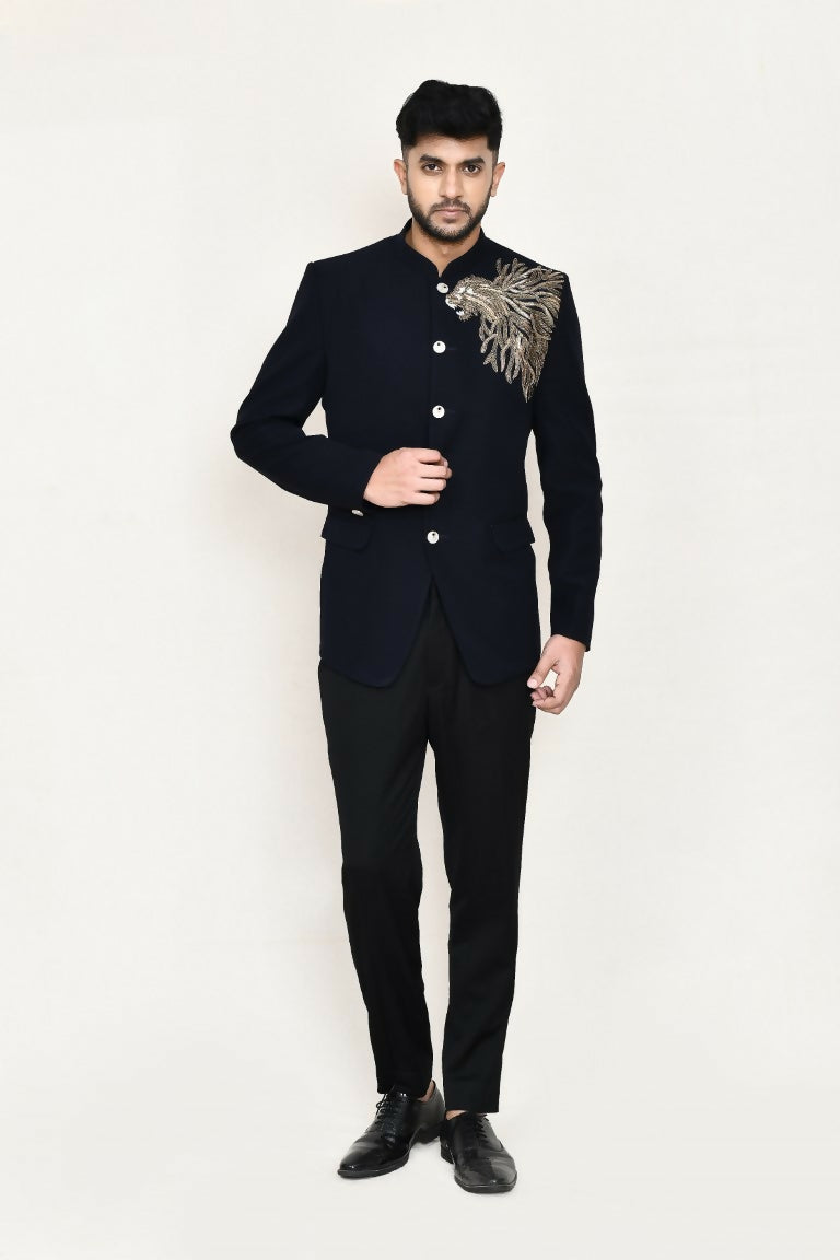 Joban Fashion Blue Colored Terry Rayon Fabric Prince Coat With Pant
