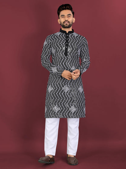 Neera Trendz Black Soft Silk Embroidered Men's Kurta Pyjama