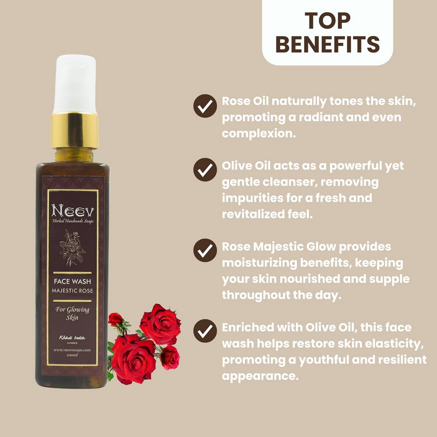 Neev Herbal Handmade Soaps Rose Majestic Glow Face Wash