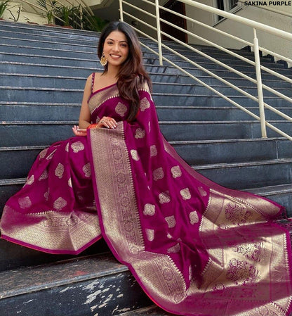 Vamika Weaving Banarasi Jacquard Purple Kanjivaram Saree
