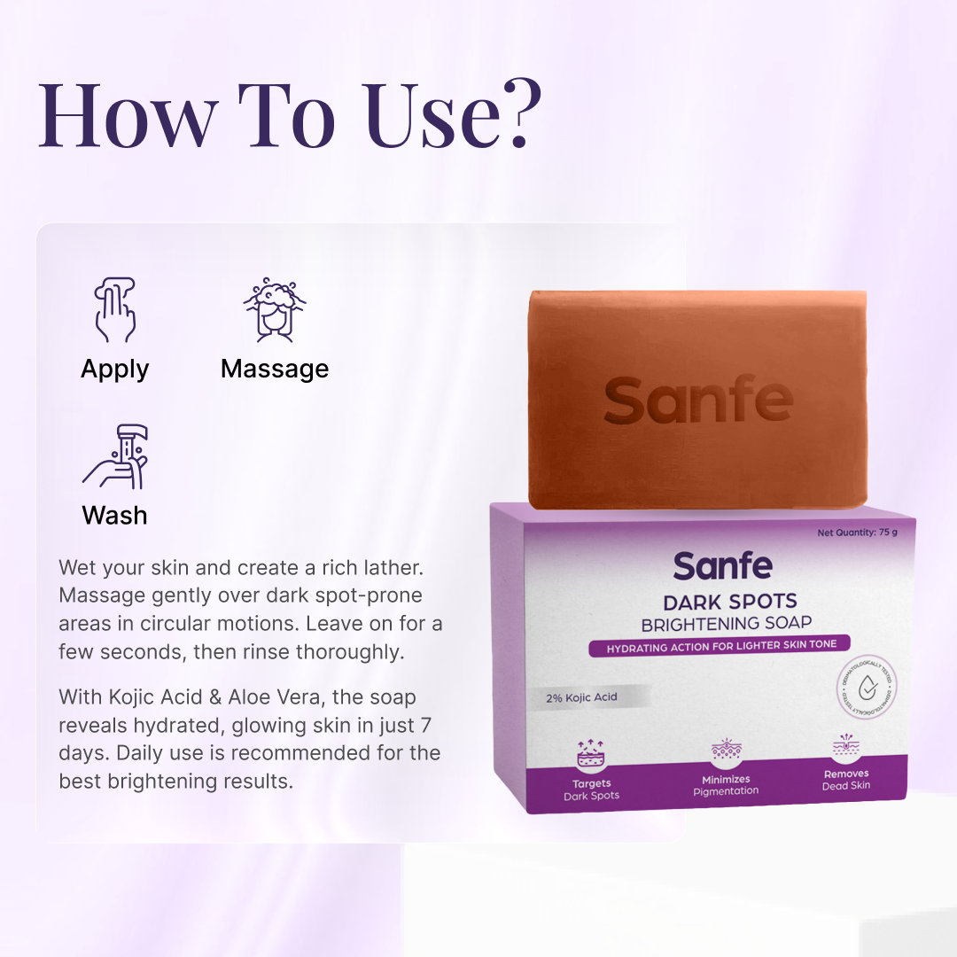 Sanfe Kojic Acid Soap for Dark Spots & Pigmentation - 75 gms