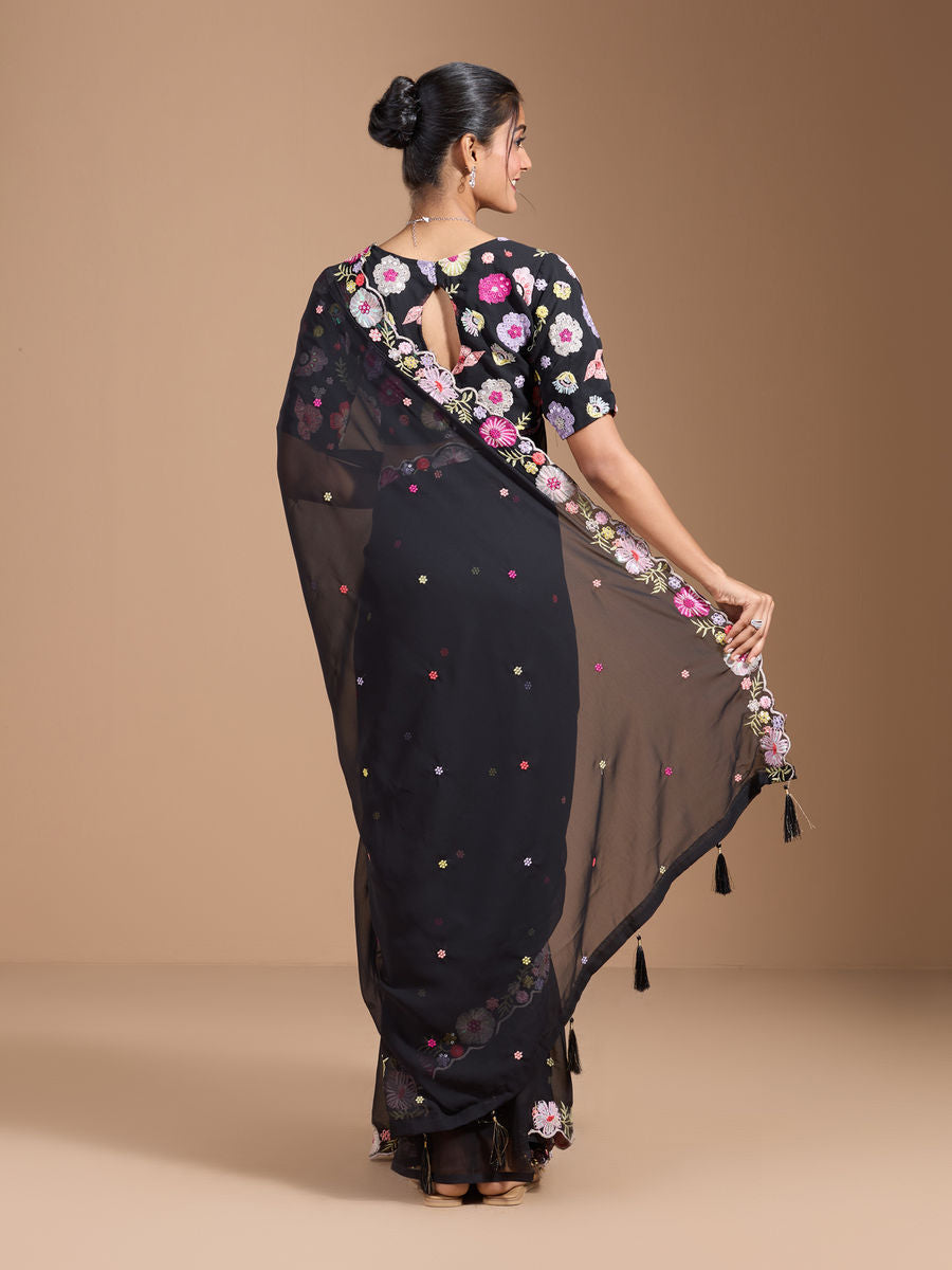 Vamika Embroidery Black Georgette Bollywood Saree