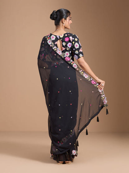 Vamika Embroidery Black Georgette Bollywood Saree