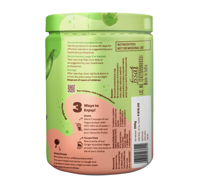 Origin Nutrition Natural Vegan Plant Protein Powder