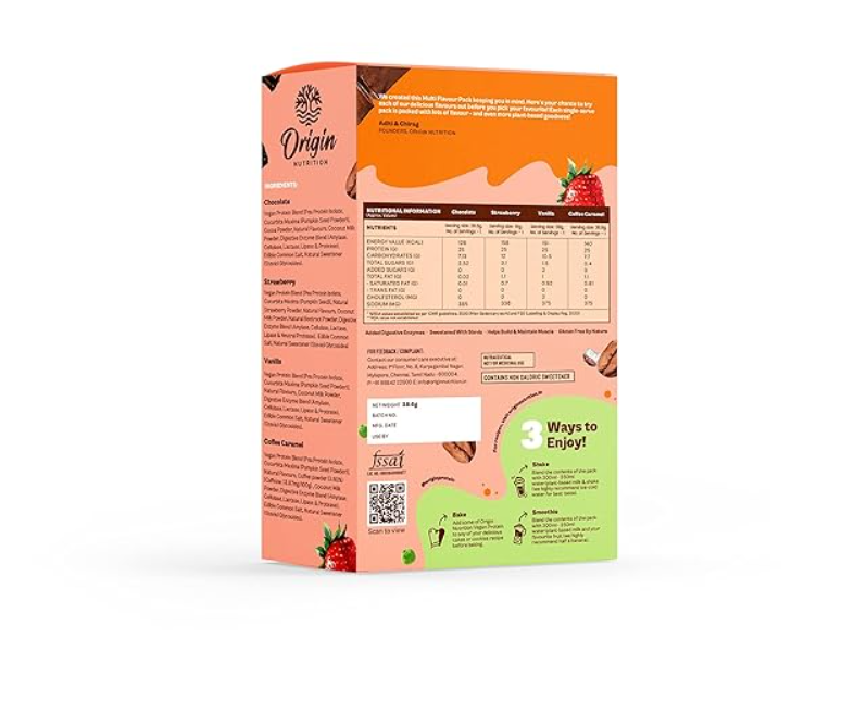 Origin Nutrition Natural Plant Protein Powder Multi Flavour Pack - 180 gms