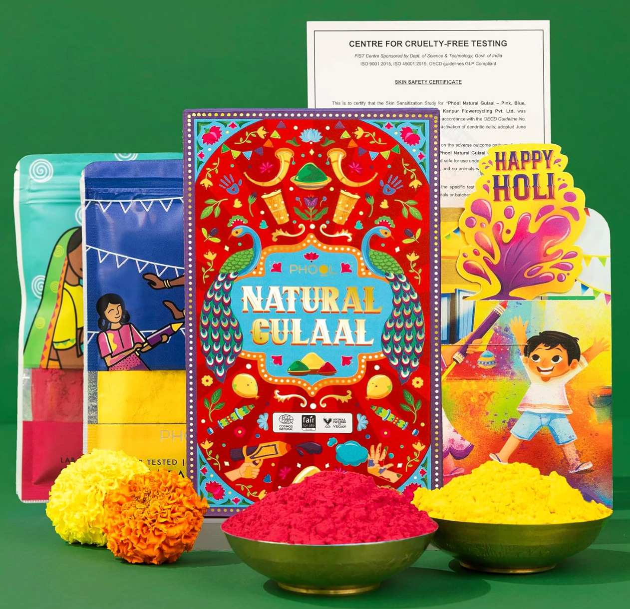 Phool Double Dhamaal Natural Gulal Pack (Yellow + Red) - 150 gms