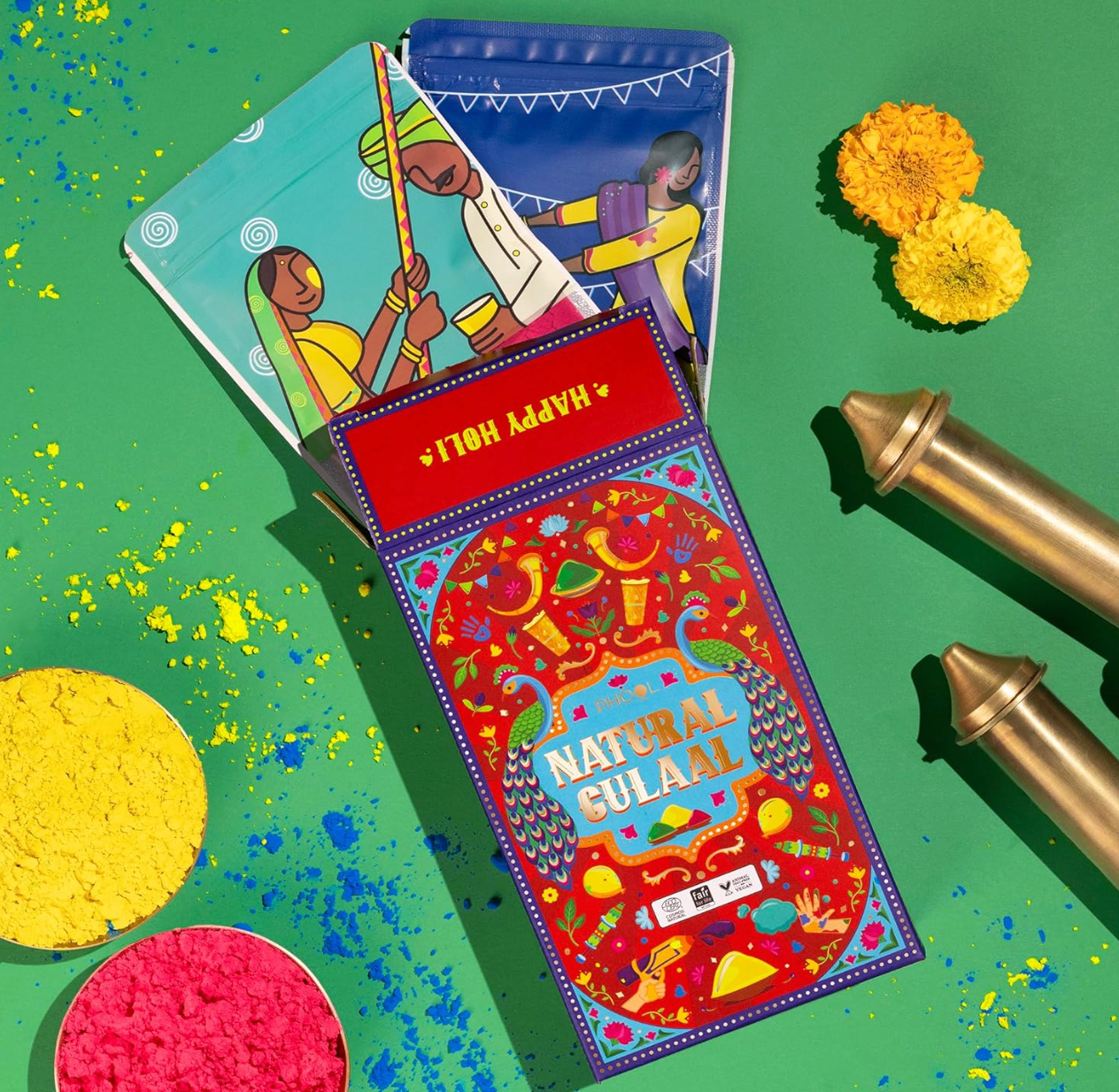 Phool Double Dhamaal Natural Gulal Pack (Yellow + Red) - 150 gms