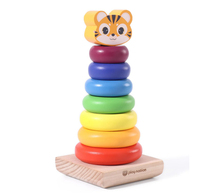 Play Nation Premium Montessori Wooden Rainbow 7 Stacking Rings
