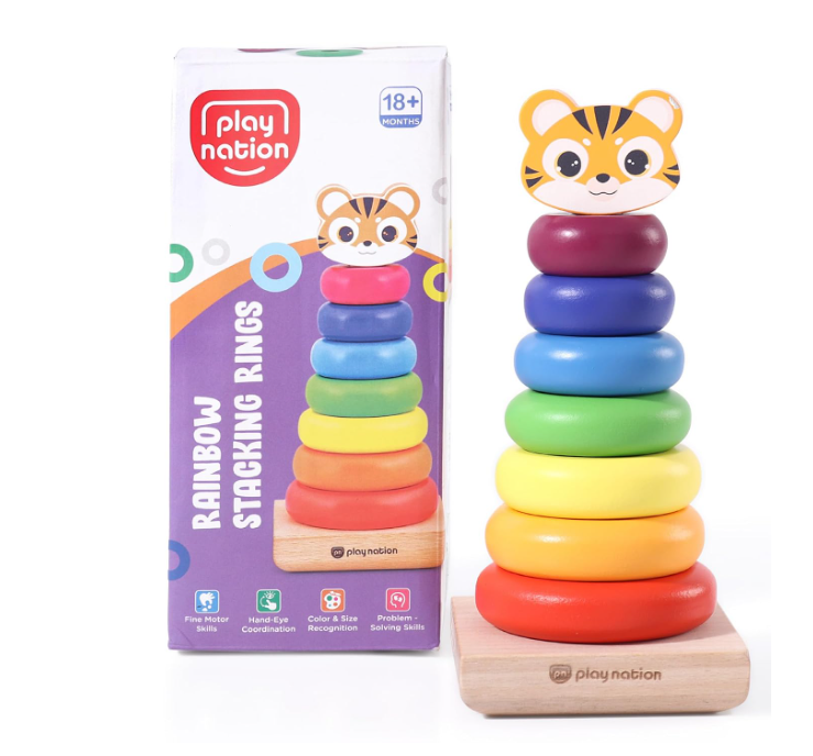 Play Nation Premium Montessori Wooden Rainbow 7 Stacking Rings