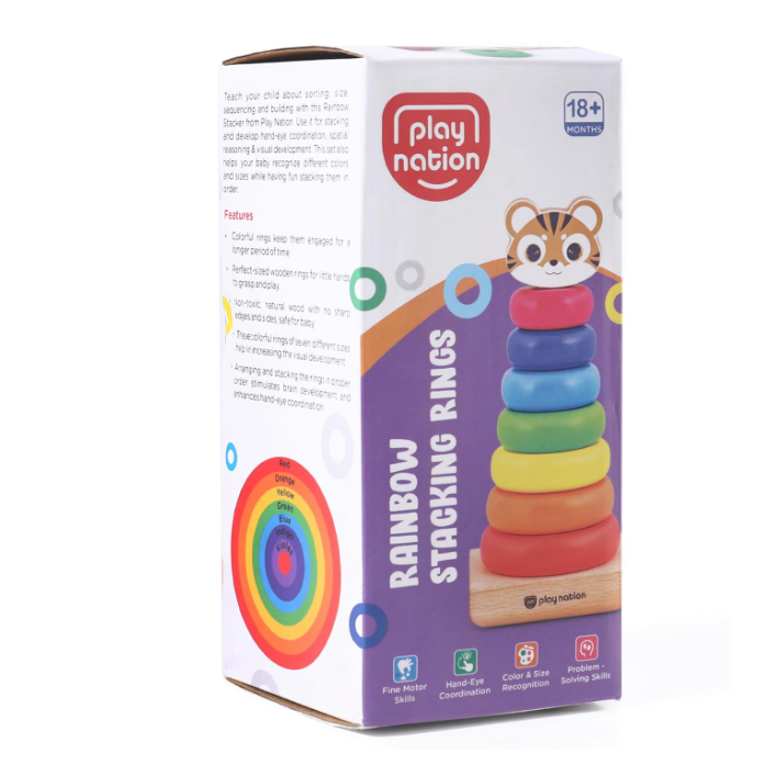 Play Nation Premium Montessori Wooden Rainbow 7 Stacking Rings