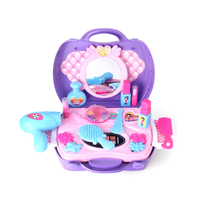 Play Nation Premium 21 Pcs My Vanity Makeup Suitcase Playset for Girls Multicolor