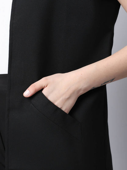 Even Apparels Black Polywool Open Front Women's Long Coat PW668