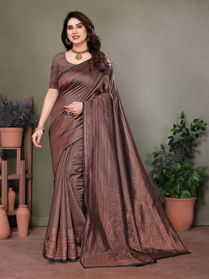 Vedant Vastram Litchi Silk Banarasi Silk Saree - Black