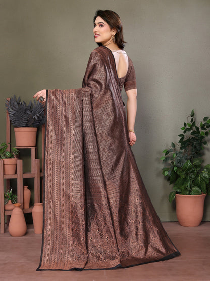 Vedant Vastram Litchi Silk Banarasi Silk Saree - Black