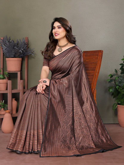 Vedant Vastram Litchi Silk Banarasi Silk Saree - Black