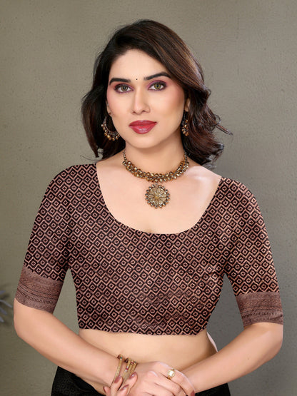 Vedant Vastram Litchi Silk Banarasi Silk Saree - Black
